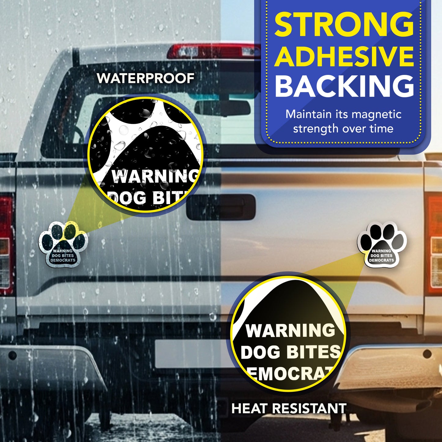 Magnet Me Up Warning Dog Bites Democrats Pawprint Magnet Decal, 5 Inch, 2 Pack, Funny Magnets Political Humor Puppy Pawprint Heavy Duty Automotive Magnet for Car Truck SUV