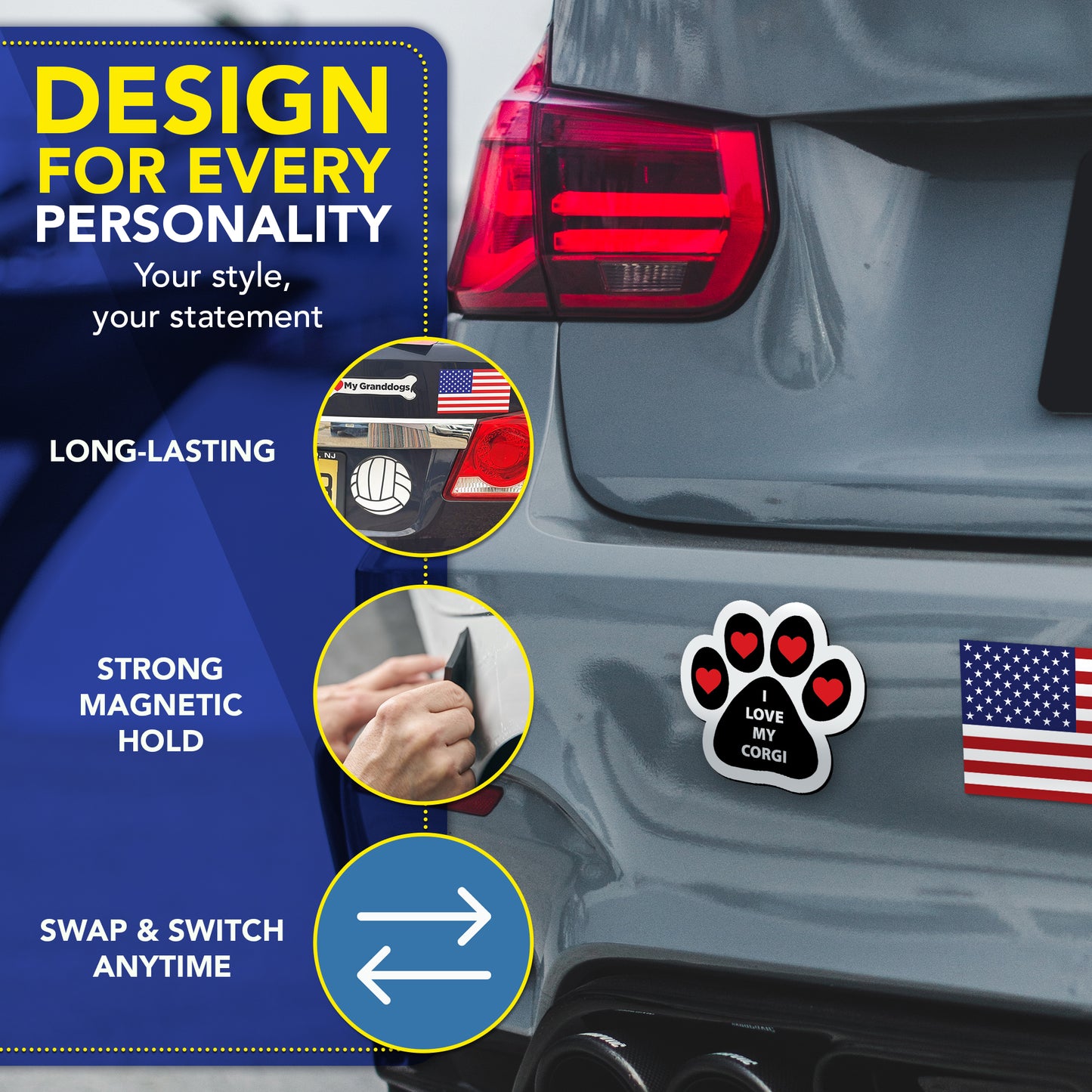 Magnet Me Up I Love My Corgi Pawprint Magnetic Decal, 5 Inch, 2 Pack, Heavy Duty Automotive Magnet for Car Truck SUVic