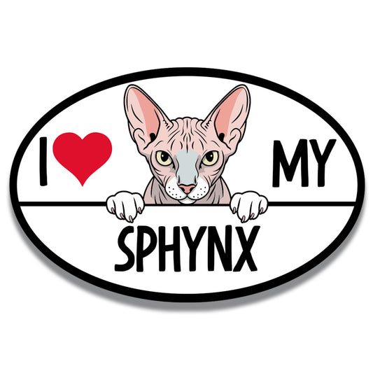Magnet Me Up I Love My Sphynx Cat Breed Car Magnet Decal, 4x6 Inches, Cute Peeking Cat Bumper Magnet, Feline Car Decal, Pet Lover Gifts