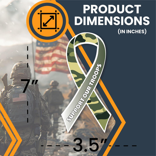 Magnet Me Up Support Our Troops Military Camouflage Patriotic Ribbon Magnet Decal, 3.5x7 Inches, Heavy Duty Automotive Magnet for Car Truck SUV, in Support of American Military, Crafted in The USA