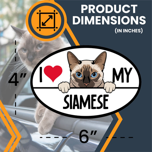 Magnet Me Up I Love My Siamese Cat Breed Car Magnet Decal, 4x6 Inches, Cute Peeking Cat Design Bumper Magnet, Feline Car Decal