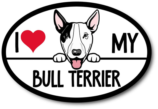 Magnet Me Up I Love My Bull Terrier Dog Breed Car Magnet Decal, 4x6 Inches Oval, Bumper Magnet for Parents to Showcase, for Vehicle, Fridge, and More