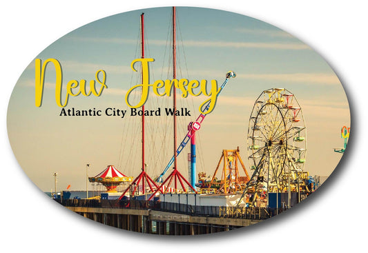 Magnet Me Up New Jersey Atlantic City Boardwalk and Casinos Oval Magnet Decal, 4x6 inch, Automotive Magnet for Car, Great Gift or Souvenir for Seasoned Gamblers and Beach Enthusiasts, Crafted in USA
