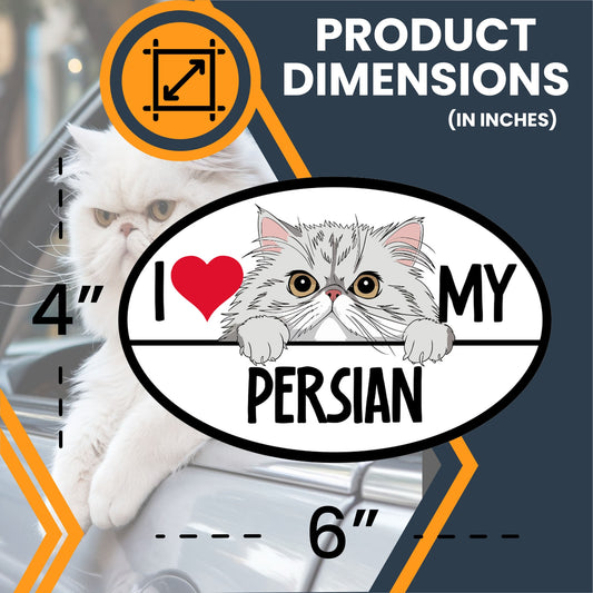 Magnet Me Up I Love My Persian Cat Breed Car Magnet Decal, 4x6 Inches, Cute Peeking Cat Design Bumper Magnet, Loving Companions
