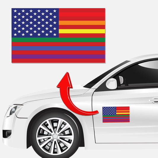 Magnet Me Up Gay Pride LGTBQ Rainbow American Flag Car Magnetic Decal, 7x12 Inches, Heavy Duty Automotive Vinyl Magnet for Car, Truck, SUV, in Support of LGBTQ, Fade Resistant