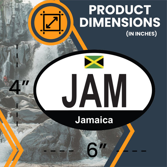 Magnet Me Up JAM Jamaica Country Code Car Magnet Decal, 4x6 Inches Oval, Euro Souvenir Magnet, Land of Wood and Water, Jamaican Flag