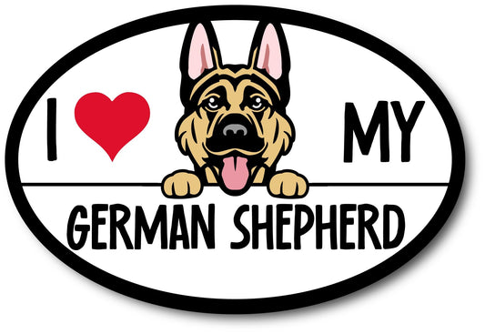Magnet Me Up I Love My German Shepherd Car Decal, 4x6 Inch Oval, Magnetic Vinyl, Animal Lover Gift for Dog Breed Enthusiasts, for Laptop, Car, Fridge, Any Magnetic Surface, Alsatian, Crafted in USA
