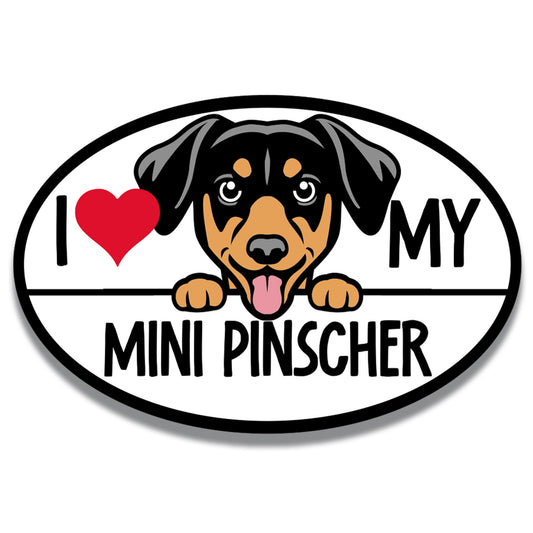Magnet Me Up I Love My Mini Pinscher Magnetic Car Decal, 4x6 Inches Oval, Dog Lover Gift for Dog Breed Enthusiasts, Watch Dog, Min Pin, for Car, Fridge, and Any Magnetic Surface, Crafted in USA