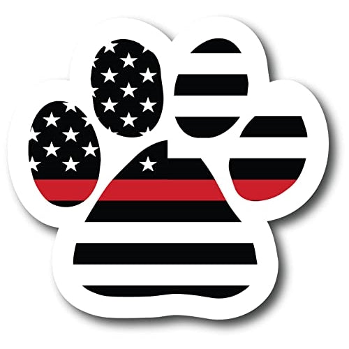 Magnet Me Up Thin Red Line Pawprint Magnet Decal with White Outline, 5 Inch, Heavy Duty Automotive Magnet for Car Truck SUV