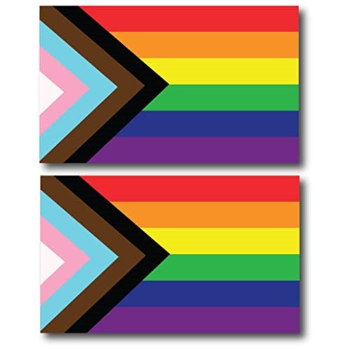 Gay Pride Progress Pride Flag LGBTQ 2PK Car Magnet Decal - LGBT - 3x5 - Waterproof Lesbian Gay Bisexual Transexual