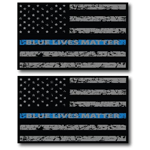 Thin Blue Line Distressed American Flag 2PK Car Magnet Blue Lives Matter for Car Truck SUV Heavy Duty Waterproof - 3 x 5 in Support of Police and Law Enforcement Officers