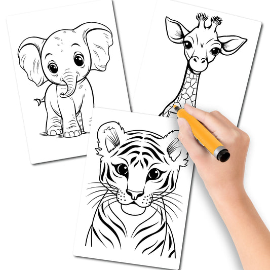 Magnet Me Up Color Your Own Jungle Baby Animal Pack, Includes Tiger, Giraffe and Elephant, 3 Piece DIY Magnet Decal, 5x7 Inch, Perfect Creative Artistic Gift Idea, Kids Craft