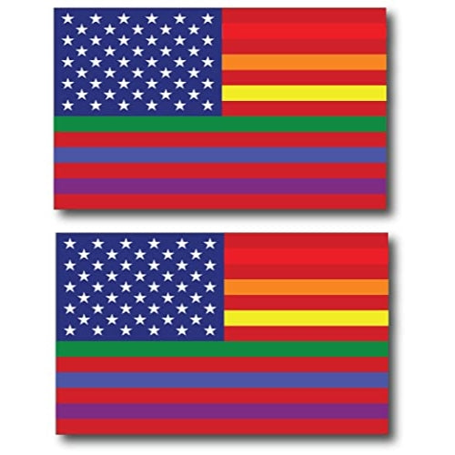 Gay Pride Rainbow American Flag 2PK Car Magnet Decal - LGBT - 3x5 - Waterproof