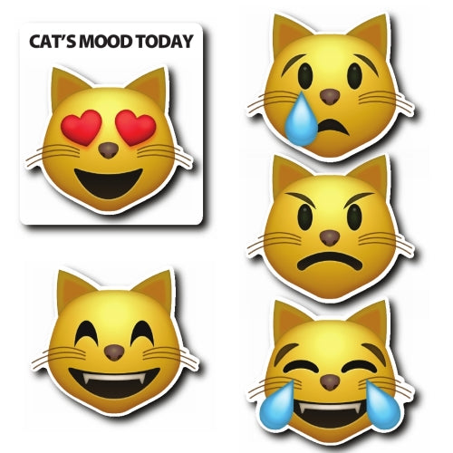 Cat Today's Mood 5 Pack Emoticon Magnets, Variety of Mini Emoticon Decals Perfect for Car Truck or Refrigerator