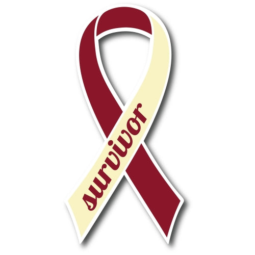 Magnet Me Up Burgundy and Ivory Head and Neck Cancer Survivor Ribbon Car Magnet Decal Heavy Duty Waterproof