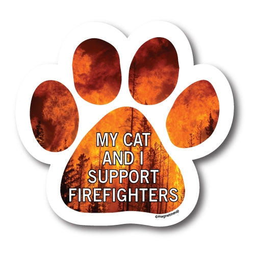 Magnet Me Up My Cat and I Support Firefighters Car Magnet 5" Paw Print Auto Truck Decal Magnet …