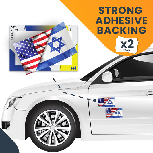 Magnet Me Up American Israeli Flag Adhesive Decal Sticker, 2 Pack, 3x5 Inch, Heavy Duty Adhesion to Car Window, Bumper, etc, Support and Stand with Israel