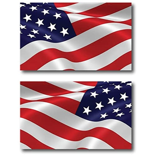 Waving American and Waving American Reverse Opposing American Flag 2PK Car Magnet Decal - 3 x 5 Heavy Duty for Car Truck SUV