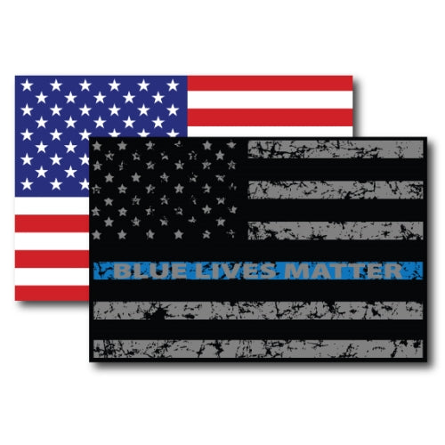 Magnet Me Up American Flag & Thin Blue Line Distressed American Flag Combo Pack 4x6 Magnet Heavy Duty for Car Truck SUV