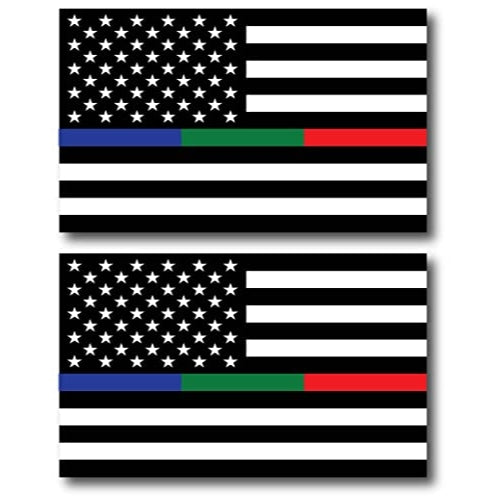 Thin Line Flag in Support of Police, Fire, Military- 3x5 2PK