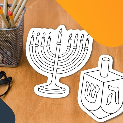 Color Your Own Hanukkah Dreidle and Menorah Magnets, 2 pack, a Great DIY for You or to Share with a Friend, Decorate Magnetic Menorah and Dreidle Refrigerator Magnets