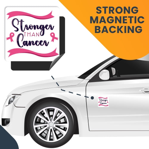 Magnet Me Up Stronger Than Cancer Breast Cancer Awareness Magnet Decal, 5x5 inch, Heavy Duty Automotive Magnet for Car Truck SUV Or Any Other Magnetic Surface