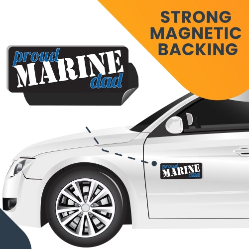Magnet Me Up Proud Marine Dad Magnet 3x8 Navy, White and Blue Decal Perfect for Car or Truck