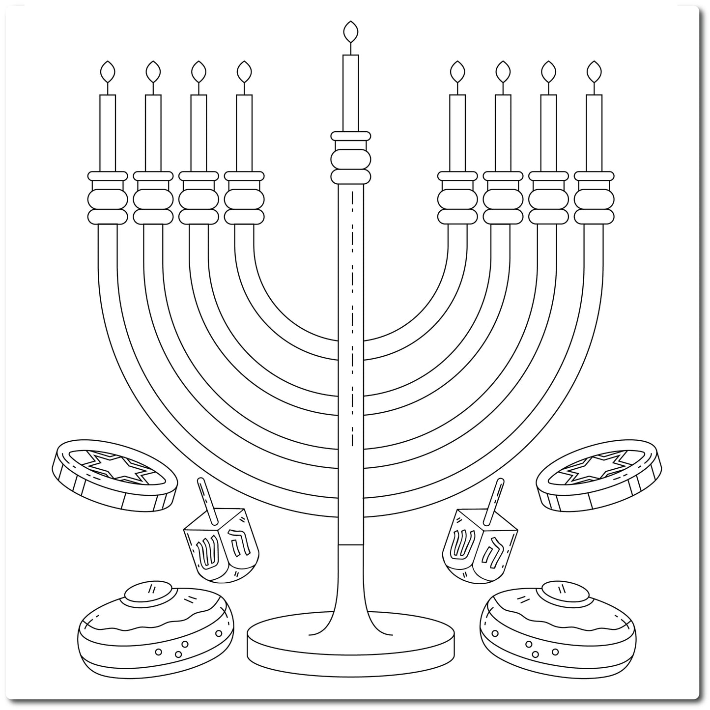 Magnet Me Up Color Your Own Hanukkah Menorah with Coins, Dreidels and Sufganiyah Donuts, DIY Coloring Holiday Magnet Decal for Chanukkah, 6x6 inch, Creative Artistic Gift Idea, Perfect for Kids