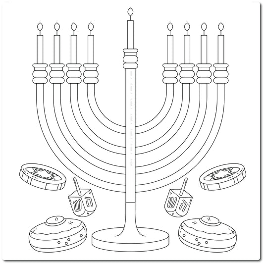 Magnet Me Up Color Your Own Hanukkah Menorah with Coins, Dreidels and Sufganiyah Donuts, DIY Coloring Holiday Magnet Decal for Chanukkah, 6x6 inch, Creative Artistic Gift Idea, Perfect for Kids