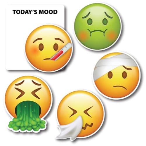Today's Mood 5 Pack Emoticon Magnets, Variety of Mini Sick Emoticon Decals Perfect for Car Truck or Refrigerator