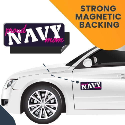 Proud Navy Mom Magnet 3x8" Navy Blue, Pink and White Decal Perfect for Car or Truck