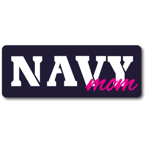 Navy Mom Magnet 3x8" Navy Blue, Pink and White Decal Perfect for Car or Truck
