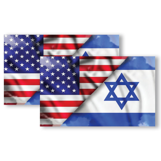 Magnet Me Up American Israeli Flag Adhesive Decal Sticker, 2 Pack, 3x5 Inch, Heavy Duty Adhesion to Car Window, Bumper, etc, Support and Stand with Israel