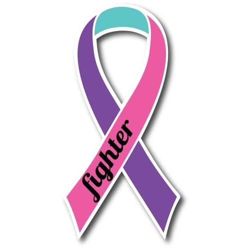 Magnet Me Up Blue, Pink, and Teal Thyroid Cancer Fighter Ribbon Car Magnet Decal Heavy Duty Waterproof