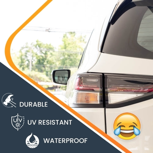 Magnet Me Up Laughing Crying Emoticon Magnet Decal, 5 Inch Round, Cute Self-Expression Decorative Magnet for Car, Truck, SUV, Or Any Magnetic Surface