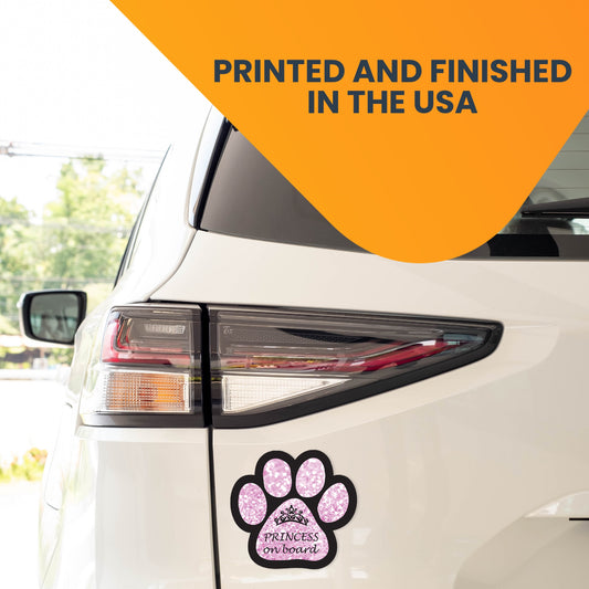 Magnet Me Up Princess on Board Pink Sparkly Pawprint Car Magnet - 5" Paw Print Auto Truck Decal Magnet …