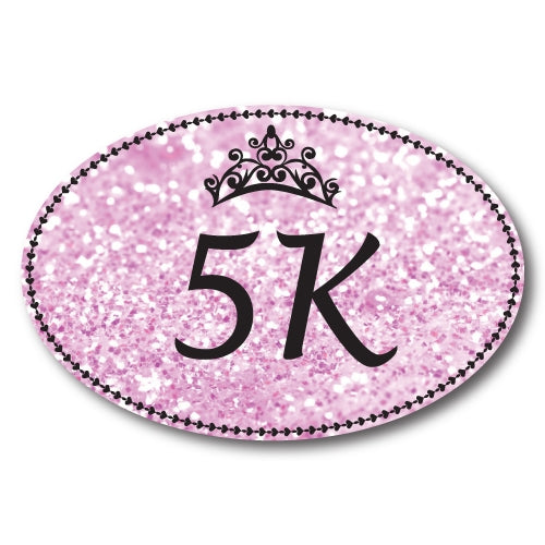 5K Marathon Pink Oval Car Magnet 4x6" Sparkly Princess Themed Heavy Duty Waterproof …