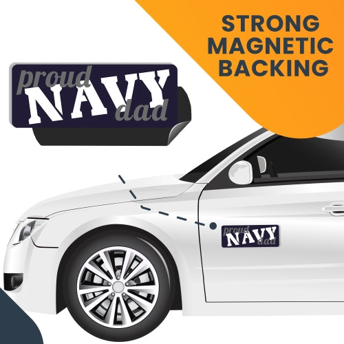 Magnet Me Up Proud Navy Dad Magnet 3x8 Navy Blue, Grey and White Decal Perfect for Car or Truck