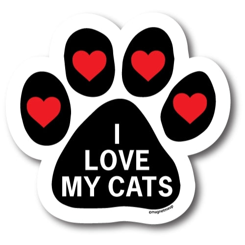 Magnet Me Up I Love My Cats Pawprint Car Magnet - 5" Paw Print Auto Truck Fridge Magnetic Decal …