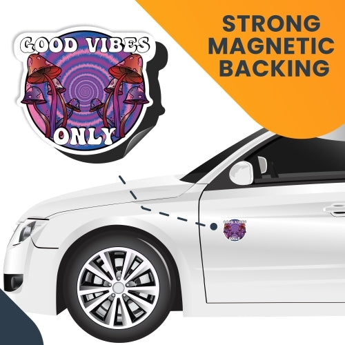 Magnet Me Up Good Vibes Only Psychedelic Mushroom Tie Dye Magnet Decal, 5 Inches, Heavy Duty Automotive Magnet for Car Truck SUV or Any Other Magnetic Surface