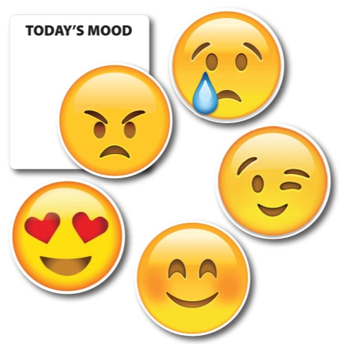 Today's Mood Emoticon Magnet 5 Pack …Includes 1-3.5"x4" Square Magnet and 5- 3" Mini Emoticon