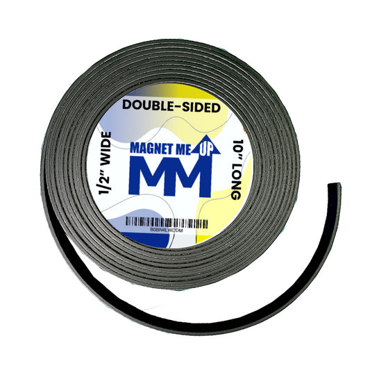 Magnet Me Up Self Adhesive Flexible Magnetic Tape, 1/2 inch Wide, 1/6 inch Thick, 10 ft Long, Vinyl Magnetic Adhesive Roll
