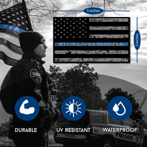 Thin Blue Line Distressed American Flag 2PK Car Magnet Blue Lives Matter for Car Truck SUV Heavy Duty Waterproof - 3 x 5 in Support of Police and Law Enforcement Officers