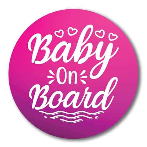 Magnet Me Up Pink and White Baby On Board Magnet Decal, 5 inch Round, Heavy Duty for Car, Truck, SUV, Protect Precious Cargo, Safety Sign for Your Vehicle, Keep Kids Safe, Crafted in The USA