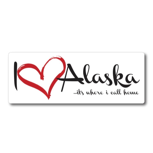 I Love (heart) Alaska, It's Where I Call Home Car Magnet 3x8" US State Flag Refrigerator Locker SUV Heavy Duty Waterproof …