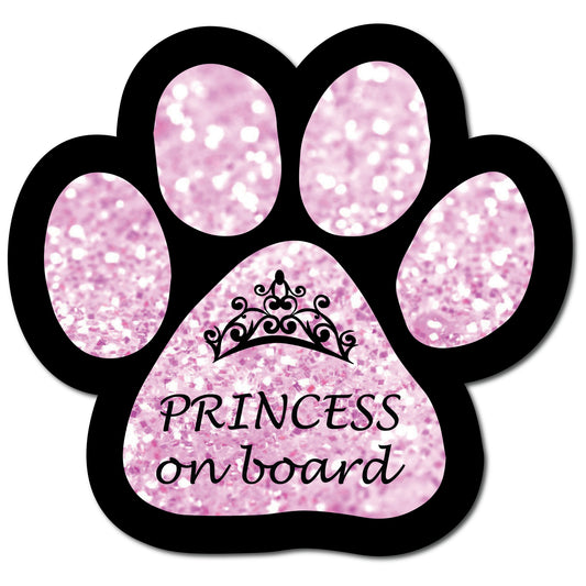 Magnet Me Up Princess on Board Pink Sparkly Pawprint Car Magnet - 5" Paw Print Auto Truck Decal Magnet …