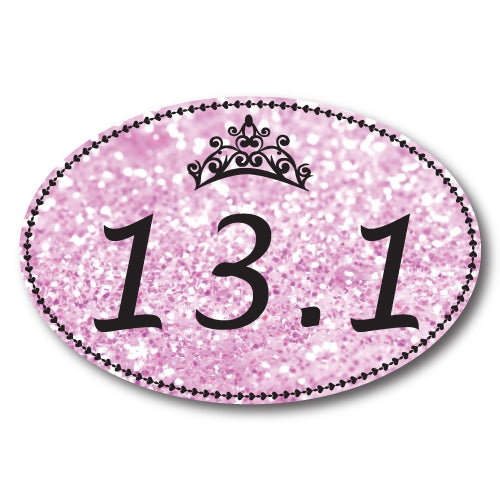 13.1 Half Marathon Pink Oval Car Magnet 4x6" Sparkly Princess Themed Heavy Duty Waterproof …