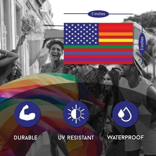 Gay Pride Rainbow American Flag 2PK Car Magnet Decal - LGBT - 3x5 - Waterproof