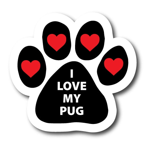 I Love My Pug Pawprint Car Magnet By Magnet Me Up 5" Paw Print Auto Truck Decal Magnet …