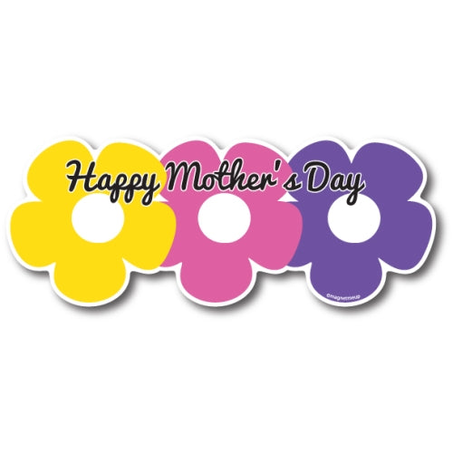 Happy Mother's Day Pink, Purple and Yellow Flower Bouquet Car Magnet 8x3" Decal - Heavy Duty for Car Truck SUV …